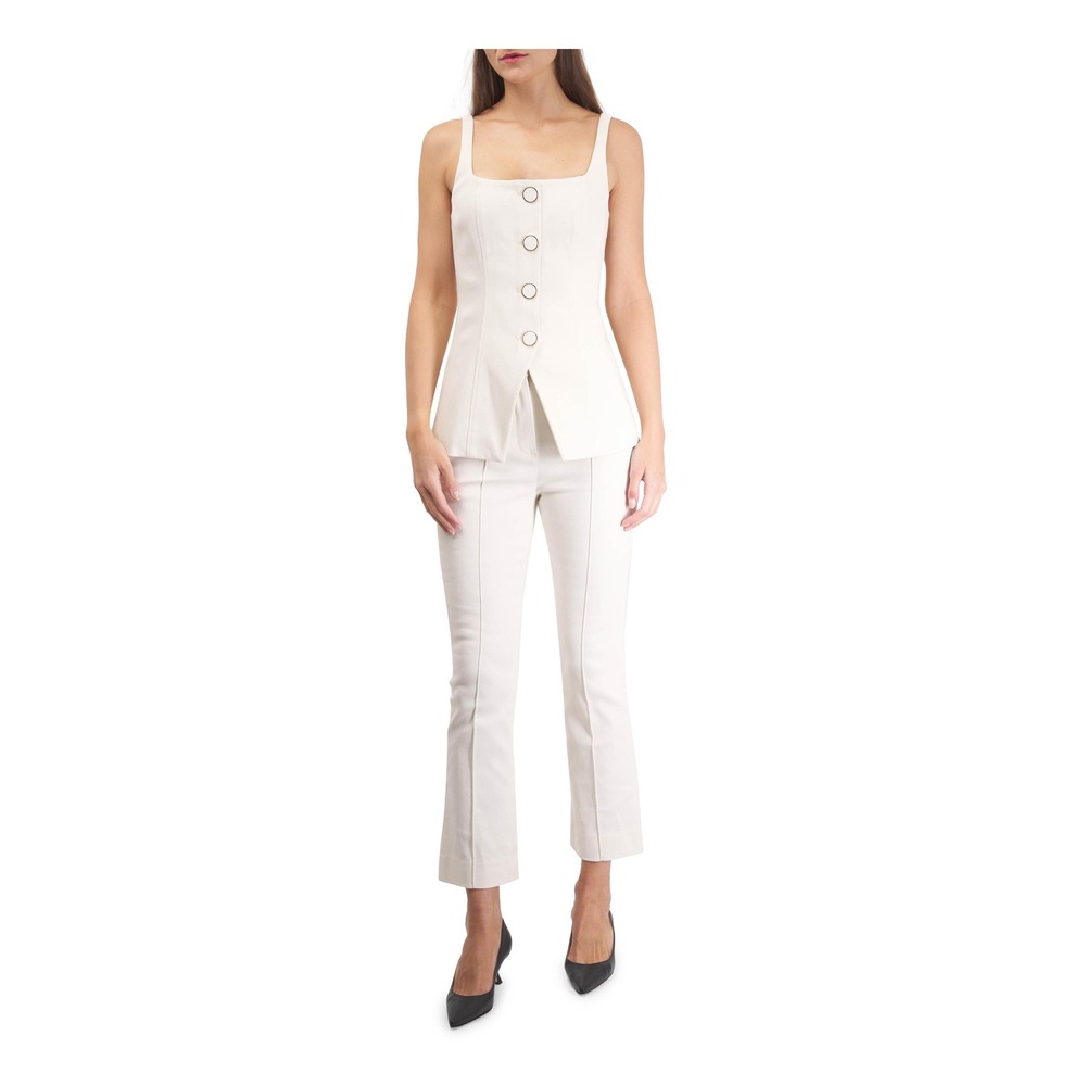 Veronica Beard Trousers Women 6 Cream Career Pintuck Slim Kick Flare Pants
